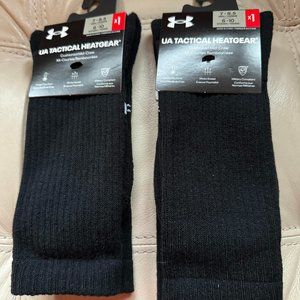 TWO (2) of UNDER ARMOUR Men's UA TACTICAL HEATGEAR Mid-Crew Socks Black Medium